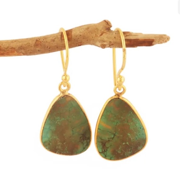 Sundance Jewelry - African Turquoise & 24k Gold Electroplate Handcrafted Earrings 1.5”
